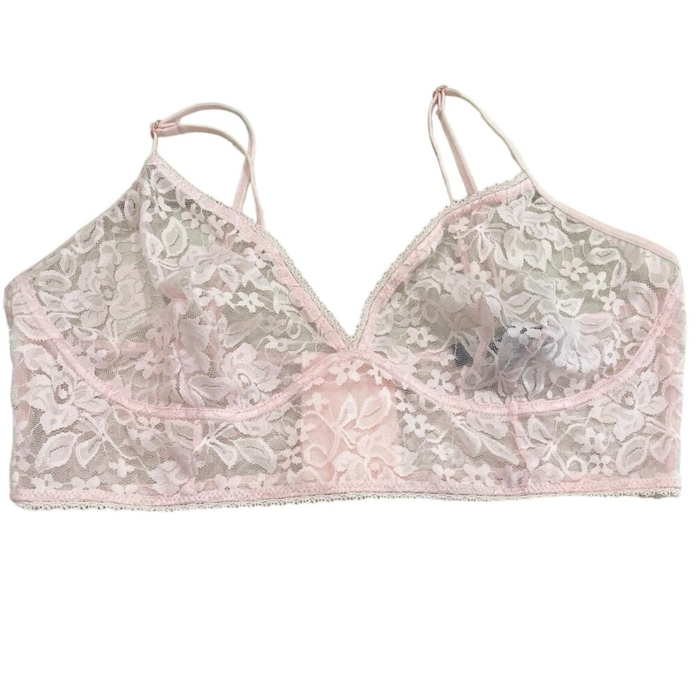 INC Women’s Large Bralette Intimates Stretch Pink Lace Spaghetti Straps 4-clasp
